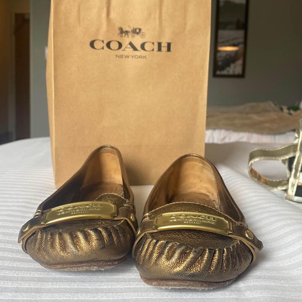 Size 6.5 gold coach loafers